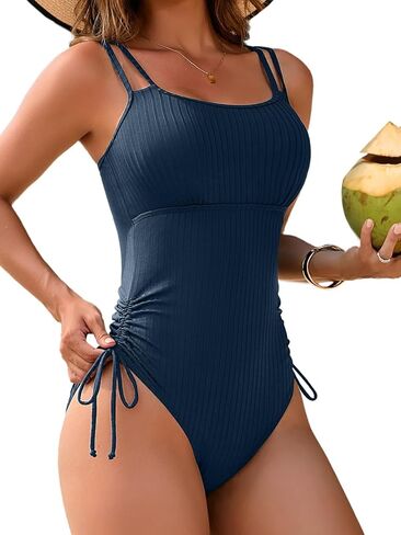 Charmo Ribbed One Piece Swimsuit Women Tie Side 1 Piece Bathing Suit High Cut Monokini Sexy Swimwear in Kuwait