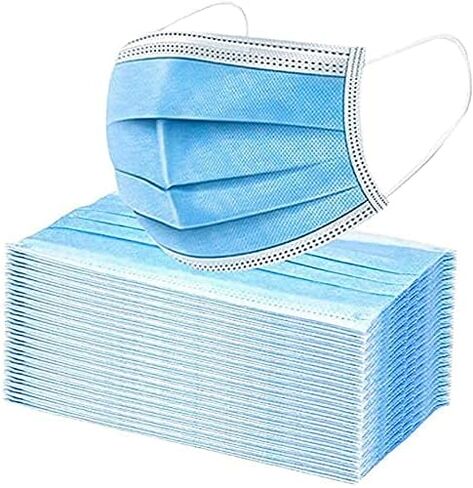 PURE GEM [Pack of 100] Single Use Disposable Blue Face Mask, Soft on Skin, 3-ply Masks Facial Cover with Elastic Earloops Great For Home, Office, School, and Outdoors in Kuwait