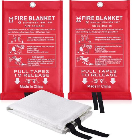 Fire Blanket for Home Emergency Survival – Fiberglass Suspend Fire Flames Suspension Blankets for Home and Kitchen School Grill Garage House Warehouse Safety (1 White Fire Blanket) in Kuwait