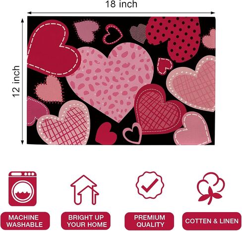 Seliem Valentine's Day Pink Black Love Heart Table Runner, Red Buffalo Plaid Check Polka Dot Stripe Scarf Home Kitchen Decor, Wedding Anniversary Farmhouse Burlap Dining Decoration Party Supply 13X72 in Kuwait
