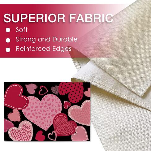 Seliem Valentine's Day Pink Black Love Heart Table Runner, Red Buffalo Plaid Check Polka Dot Stripe Scarf Home Kitchen Decor, Wedding Anniversary Farmhouse Burlap Dining Decoration Party Supply 13X72 in Kuwait