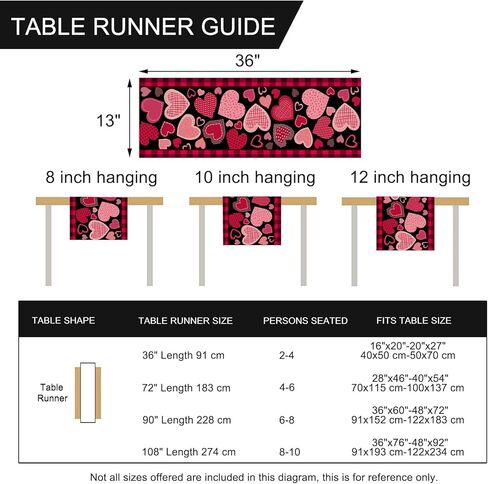 SELIEM Valentine's Day Pink Black Love Table Table Runner ، Red Buffalo Plaid Check Polka Dot Stripe Dick Home Home Decory ، Wedding Anniversal in Kuwait