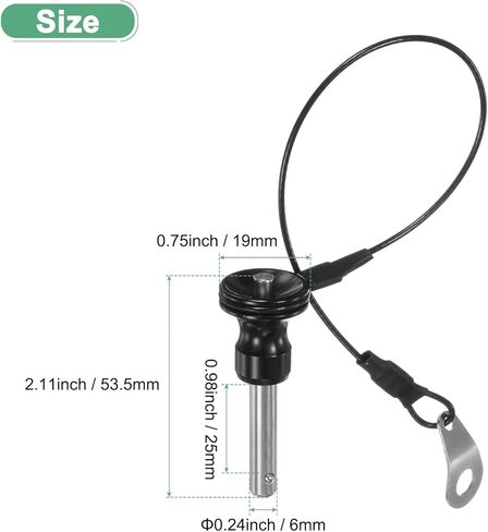 دبوس قفل الكرة، قطر 1/4 بوصة [6 مم]، 1-3/8 [35 مم] طول الاستخدام، دبابيس سريعة الفك بزر ضغط مع كابل حبل لمكبر الصوت/الطيران/صالة الألعاب الرياضية/الآلة [304 الفولاذ المقاوم للصدأ] in Kuwait