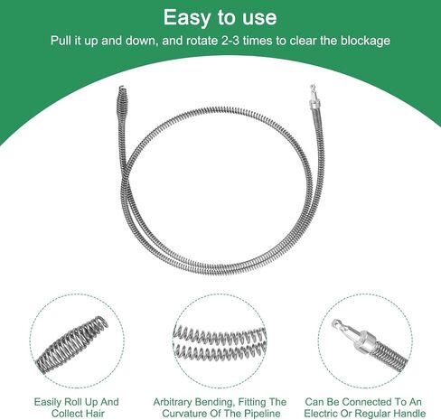 uxcell 1 Pcs Drain Clog Remover 39.3 inch 1 M 10mm Thick, Drain Augers Hair Remover Spring Cable with Electric Drill Connector, Plumbing Snake for Kitchen Sink, Bathtub Drain Toilet in Kuwait
