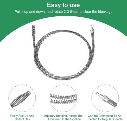 uxcell 1 Pcs Drain Clog Remover 39.3 inch 1 M 10mm Thick, Drain Augers Hair Remover Spring Cable with Electric Drill Connector, Plumbing Snake for Kitchen Sink, Bathtub Drain Toilet in Kuwait