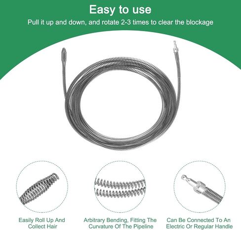 uxcell 1 Pcs Drain Clog Remover 39.3 inch 1 M 10mm Thick, Drain Augers Hair Remover Spring Cable with Electric Drill Connector, Plumbing Snake for Kitchen Sink, Bathtub Drain Toilet in Kuwait