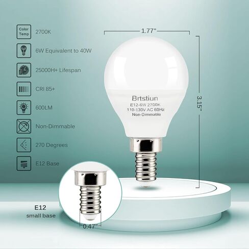 مصابيح إضاءة G45 Globe لمروحة السقف، مصابيح إضاءة مروحة السقف E12 LED، ما يعادل 40 وات، ضوء النهار الأبيض 5000 كلفن، مصابيح إضاءة شمعدان بقاعدة صغيرة، 600 لومن، غير قابلة للتعتيم، 6 عبوات in Saudi Arabia