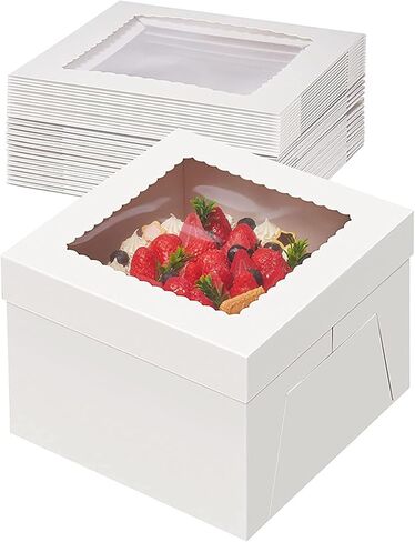 YYaaloa 10x10x5 Cake Boxes 10pcs 10 Inch with Window Clear Bakery Dessert Box Square White Disposable Bakery Box for Cakes Pastries Chocolates Cookies Pie Birthday Party Wedding (10x10x5 inch-10pcs) in Kuwait