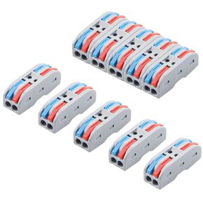 ALITOVE 3 Wire Splice Connectors 10pcs Quick Connect Wire Connectors Push-in Lever Nuts Compact Inline Terminals for Electrical Wire Splicing Project, 28-12 AWG, 3 in 3 Out