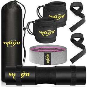 مجموعة Walito 8pcs Barbell Pad لطرد الورك - وسادة القرفصاء ، وملحقات صالة الألعاب الرياضية للنساء مع بار سيئ ، ومقاعد البدلاء ، مع أحزمة الكاحل الصالة الرياضية ، وأشرطة مقاومة للعمل ، ورفع حزام ، وحمل الحمل.