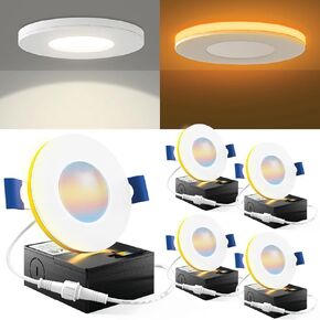 SUNCO 4 Pack 6 بوصة فائقة LED LED مصابيح سقف راحة مع ضوء ليلي ، 1500 LM ، CCT يمكن اختيار 2700K/3000K/4000K/5000K/6000K ، قابلة للضايق ، 15W ، بلا هواء مع صندوق الوصلات