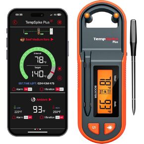 Thermopro TempSpike 600 ft Wireless Meat Thermometer with Ultra-Thinner Probe, Meat Thermometer Digital Wireless with LCD Booster, Bluetooth Meat Thermometer for BBQ Grill Smoker Rotisserie Sous Vide