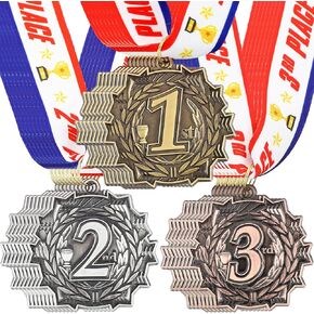 24 PCS Metal Round Award Medals 2 Inges Gold Silver Bronze Riebies with Neck Ribbon 1st 2rd Place Medals for Award