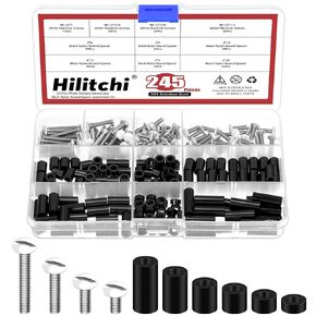 Hilitchi 386pcs M4 مسامير مخرجات كهربائية تشمل الفواصل السوداء نايلون مستديرة الفواصل البيضاء مسامير محددة