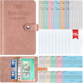 100 مغلف تحدي الميزانية، ملف A6 لتوفير المال مع مظاريف نقدية مطورة، كتاب تحدي توفير الميزانية مع 24 جهاز تتبع لتوفير المال لتوفير 5050 دولارًا، 500، 1000، 10000 إلخ