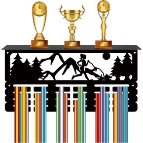 CREATCABIN Cheerleader Medal Hanger Display Trophy Shelf Cheerlead Medal Holder with Shelf Stand Sports 4 Rows Metal Hanging Wall Mount Frame Hold 70+ Medals for Competition Medals Rack 15.7x7.9Inch in Kuwait