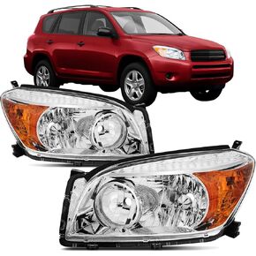 مجموعة المصابيح الأمامية متوافقة مع 2006 2007 2008 Toyota Rav4 كروم للمصابيح الأمامية مجموعة استبدال للسائق والركاب