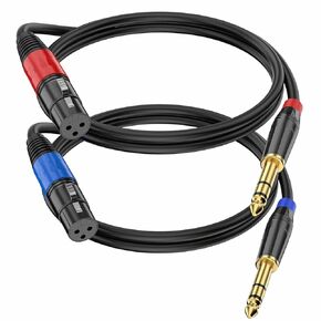 2 حزمة XLR أنثى إلى 1/4 6.35mm TRS Mono Mono Microphone كبل للميكروفون الداين ، 1.6 قدم ، أسود ، 3 دبوس ، أنثى XLR إلى ربع بوصة TRS سلك الميكروفون
