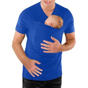 Mens Baby Carrier Shirt V Neck Short Sleeve T-Shirts for Men Skin to Skin T-Shirt with Pocket