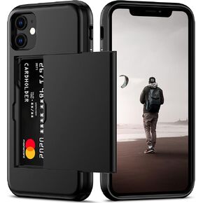 حافظة Nvollnoe لهاتف iPhone 12، حافظة iPhone 12 Pro مع حامل بطاقة حماية شديدة التحمل بطبقة مزدوجة مضادة للصدمات وفتحة بطاقة مخفية رفيعة لهاتف iPhone 12/12 Pro للرجال والنساء (أسود)