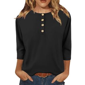 قمصان نسائية كاجوال بأكمام 3/4 وياقة دائرية وبلوزات كاجوال فضفاضة وقمصان مطبوعة بالزهور in Kuwait