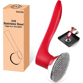 Cast Iron Scrubber with Good Grip Handle- Welded Fine Chain Mail Scrubber Cast Iron Brush- Metal Chainmail Scrubber Cast Iron Cleaner to Clean Cast Iron Skillet, Dishes, Griddle, Wok, Dutch Oven in Kuwait