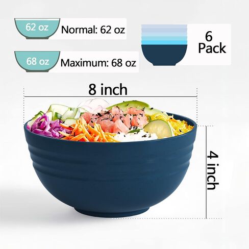 أوعية الحبوب غير القابلة للكسر من Homestockplus، 24 أونصة، آمنة للاستخدام في الميكروويف وغسالة الأطباق، خالية من مادة BPA، صديقة للبيئة، وعاء من قش القمح، أوعية حلوى بألوان متنوعة لتقديم الحساء والشوفان والمعكرونة والسلطة [مجموعة من 6] in Kuwait