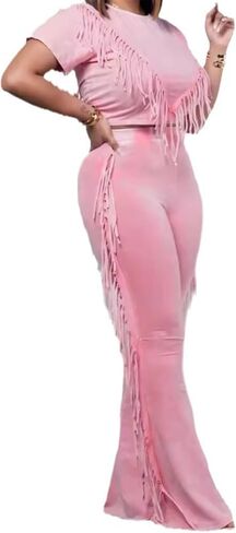 Recious إمرأة مثير 2 قطعة شرابة تي شيرت بلايز Bodycon السراويل حفلة كلوبوير رياضية وتتسابق مجموعة in Kuwait