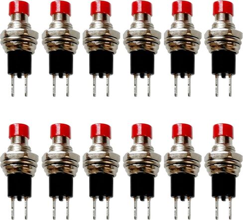 12 Pcs PBS-110 7mm SPST Momentary Mini Push Button Switch 250V 1A 2-Pin NC (Normal Closed, Red Black) in Kuwait