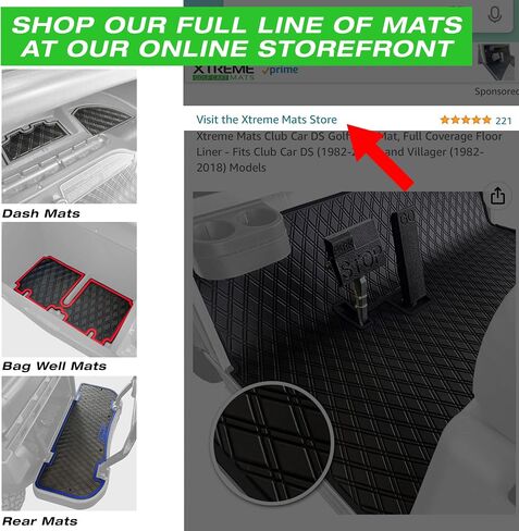 Xtreme Mats Premium Golf Cart Mats متوافقة مع Denago Rover XL Models 2 قطعة مجموعة تراكب مخصصة لتناسب حماية متينة مزدوجة الماس بطانة الأرضية تحمي أرضيات OEM (تقليم رمادي) in Kuwait