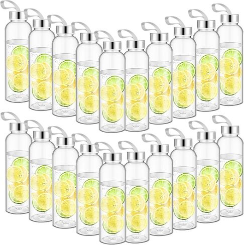 Zubebe 20 Pcs 17 oz Water Bottles Bulk Reusable Clear Juice Containers with Stainless Steel Leak Proof Lids Nylon Carrying Strap Plastic Bottles for DIY Fall Halloween Christmas Party Favors in Kuwait