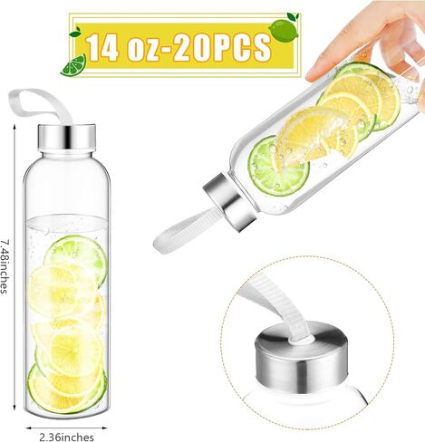 Zubebe 20 Pcs 17 oz Water Bottles Bulk Reusable Clear Juice Containers with Stainless Steel Leak Proof Lids Nylon Carrying Strap Plastic Bottles for DIY Fall Halloween Christmas Party Favors in Kuwait