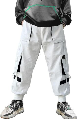 Men's Jogger Pants Punk Cargo Baggy Techwear Hip Hop Harem Pants Streetwear Tactical Track Pants Black White in Kuwait