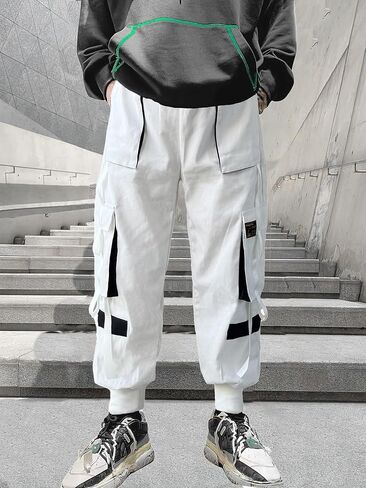 Men's Jogger Pants Punk Cargo Baggy Techwear Hip Hop Harem Pants Streetwear Tactical Track Pants Black White in Kuwait