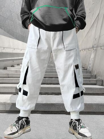 Men's Jogger Pants Punk Cargo Baggy Techwear Hip Hop Harem Pants Streetwear Tactical Track Pants Black White in Kuwait