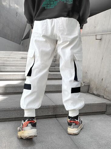 Men's Jogger Pants Punk Cargo Baggy Techwear Hip Hop Harem Pants Streetwear Tactical Track Pants Black White in Kuwait