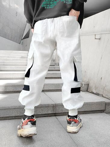 Men's Jogger Pants Punk Cargo Baggy Techwear Hip Hop Harem Pants Streetwear Tactical Track Pants Black White in Kuwait