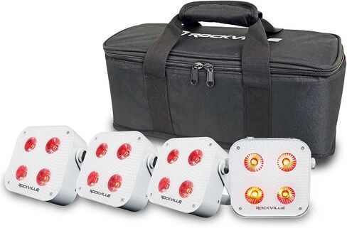 Rockville 4 Pack Mini IR4 Black, LED Wash Lights, RGBWA+UV, Compact, App Control, LCD, Wireless DMX, Rechargeable, Perfect for DJ & Event Lighting in Kuwait