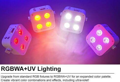 Rockville 4 Pack Mini IR4 Black, LED Wash Lights, RGBWA+UV, Compact, App Control, LCD, Wireless DMX, Rechargeable, Perfect for DJ & Event Lighting in Kuwait