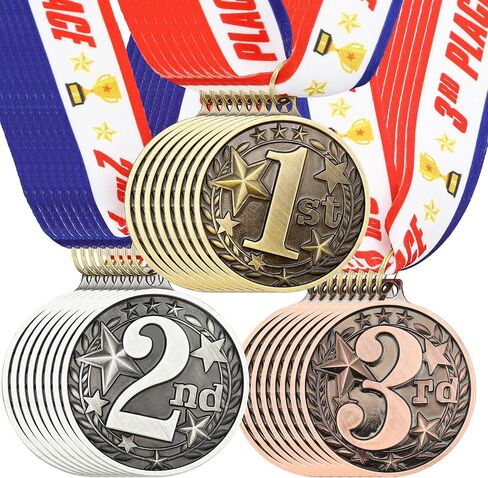 24 Pcs Metal Round Award Medals 2 Inches Gold Silver Bronze Prizes with Neck Ribbon 1st 2nd 3rd Place Medals for Awards Winner Trophy Award for Sports Competitions Party in Kuwait