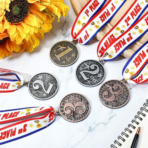 24 Pcs Metal Round Award Medals 2 Inches Gold Silver Bronze Prizes with Neck Ribbon 1st 2nd 3rd Place Medals for Awards Winner Trophy Award for Sports Competitions Party in Kuwait