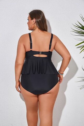 هانا نيكول نساء حجم كبير 2 قطعة الخامس الرقبة التعادل تانكيني ملابس السباحة مع البطن التحكم بيكيني قيعان لباس سباحة in Kuwait