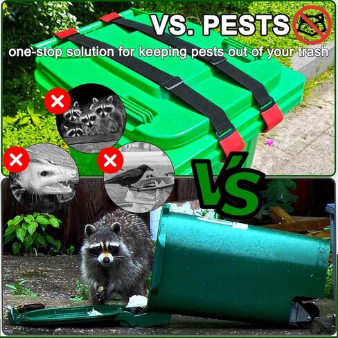 قطعة واحدة من سلة المهملات المعدنية ذات المخلب المزدوج يمكن قفل الأشرطة للحيوانات، قفل سلة المهملات بحبل بنجي، سلة قمامة الراكون الخارجية يمكن أن تغطي الأشرطة للحفاظ على الراكون، غطاء سلة المهملات يقفل سلك بنجي بالخارج 【خطافات حمراء】 in Kuwait