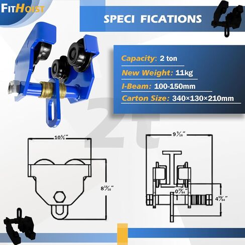 Manually Trolley 1 Ton | 2200LBS Capacity Steel Push Beam Trolley | Adjustable for I-Beam Flange Width 3" to 4.6" | Installed onto Various Beams in Kuwait
