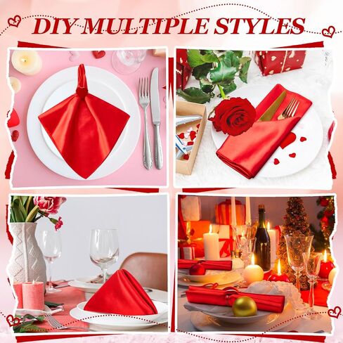 12 Set Valentine's Day Cloth Napkin and Napkin Rings Set Heart Napkin Rings 18 x 18 Inch Red Reusable Napkins Cloth for Valentine Day Wedding Dinner Party Table Decoration in Kuwait