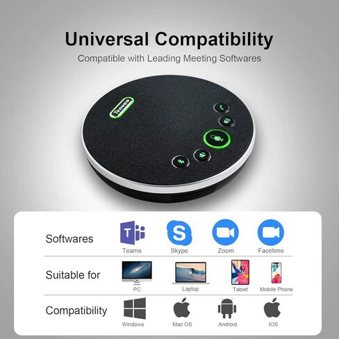 مكبر صوت مؤتمر Tenveo مع ميكروفون، بلوتوث/لاسلكي/USB متعدد الاتجاهات مكبر صوت بخاصية إلغاء الضوضاء، مكالمة جماعية 360 درجة تعمل مع فرق Skype Zoom لاجتماع عبر الإنترنت من 10 إلى 12 شخصًا in Kuwait