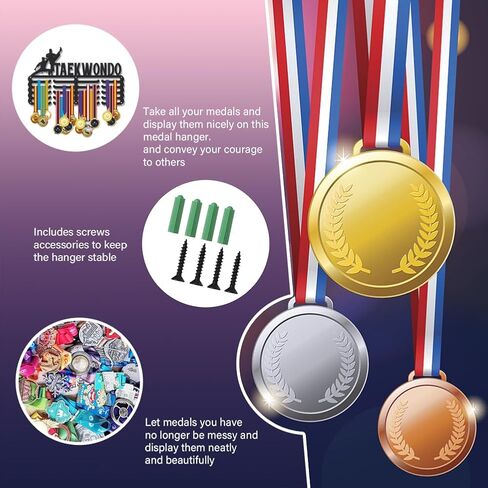 SUPERDANT Waterpolo Medal Hanger Display Man Sports Medal Holder 5 Rows 20 Hangers Wall Mount Medals Hanging Hooks Matte Black Metal Display Rack Iron Race Ribbon Award Organizer for Athletes in Kuwait