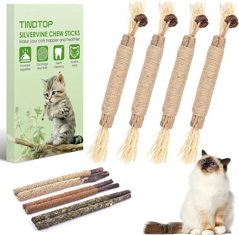 TINDTOP Cat Chew Toys, 12 Pack Silvervine Chew Sticks with 2 Pack Cage Balls for Kittens Teeth Cleaning, Matatabi Dental Care, Increase Appetite, Aggressive Chewers Cat Dental Toy in Saudi Arabia