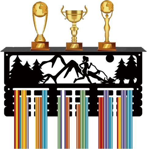 CREATCABIN Cheerleader Medal Hanger Display Trophy Shelf Cheerlead Medal Holder with Shelf Stand Sports 4 Rows Metal Hanging Wall Mount Frame Hold 70+ Medals for Competition Medals Rack 15.7x7.9Inch in Kuwait