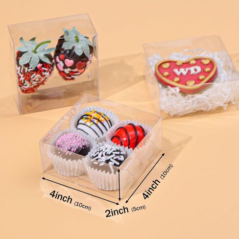 50pcs 4x4x2 Inch Plastic Clear Pastry Bakery Boxes Cookies Boxes Dount Boxes Truffle Boxes Browine Cake Boxes Chocolate Covered Strawberries BoxesTreat Boxes for Party Favors Wedding in Kuwait